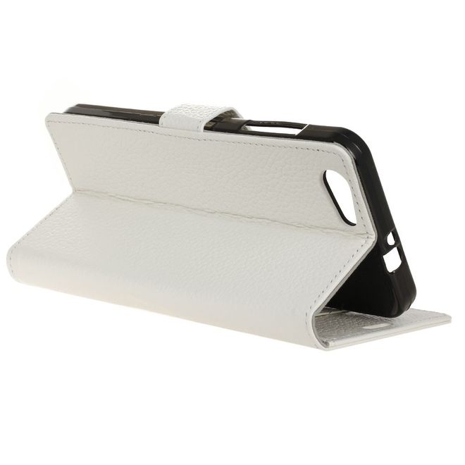 HTC Desire 12 Echtleder Hülle - Litchi Echtleder Bookcover Series - weiss