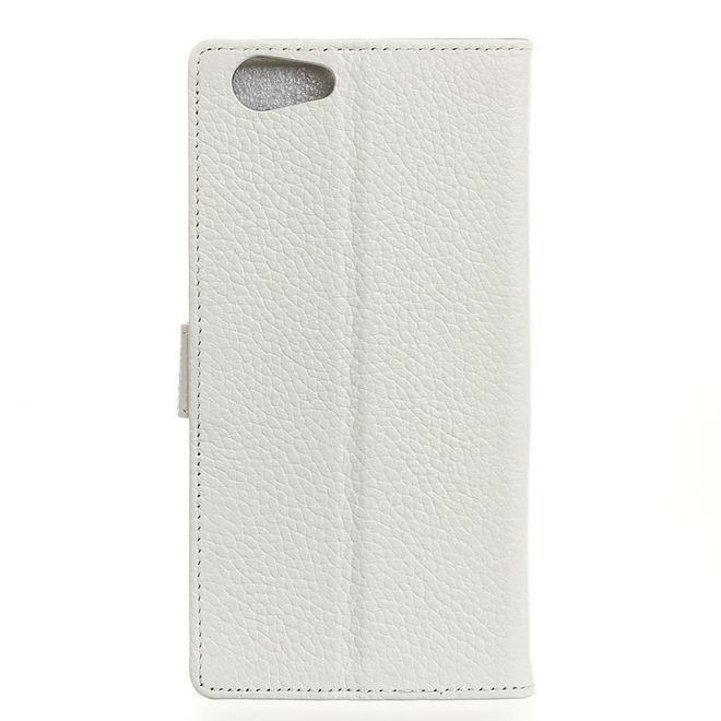 HTC Desire 12 Echtleder Hülle - Litchi Echtleder Bookcover Series - weiss