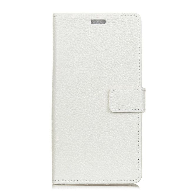 HTC Desire 12 Echtleder Hülle - Litchi Echtleder Bookcover Series - weiss
