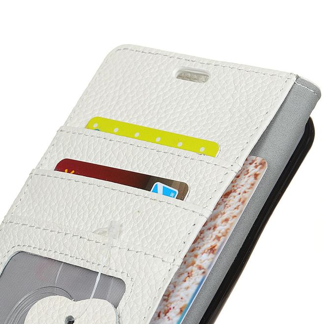 HTC Desire 12 Echtleder Hülle - Litchi Echtleder Bookcover Series - weiss