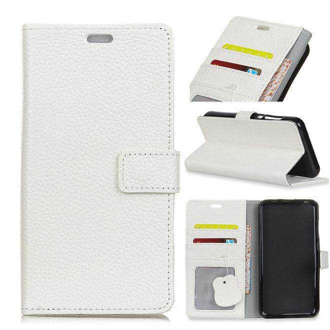 HTC Desire 12 Echtleder Hülle - Litchi Echtleder Bookcover Series - weiss