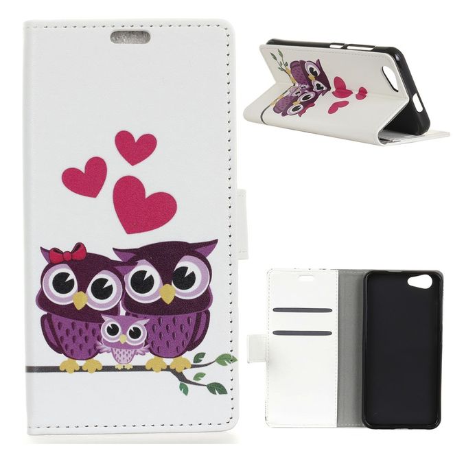 HTC Desire 12 Handyhülle - Leder Bookcover Image II Series - glückliche Eulen