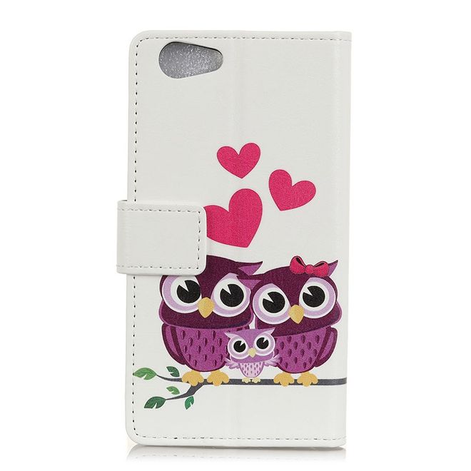 HTC Desire 12 Handyhülle - Leder Bookcover Image II Series - glückliche Eulen