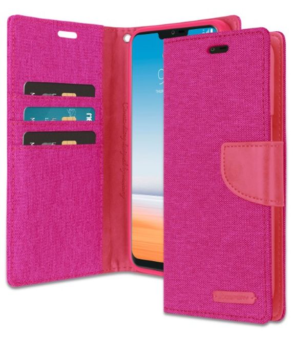Goospery - Handyhülle für LG G7 ThinQ - Bookcover - Canvas Diary Series - pink/pink