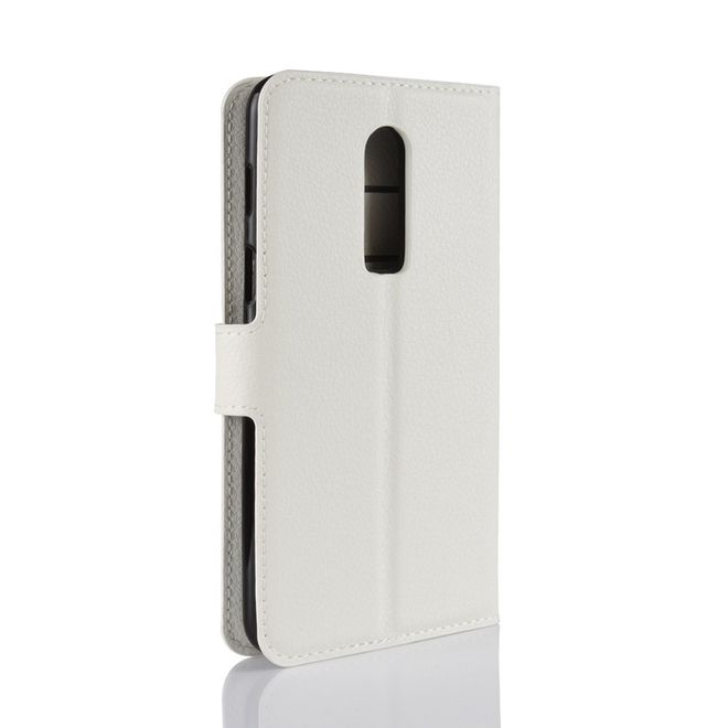 OnePlus 6 Handy Hülle - Litchi Leder Bookcover Series - weiss