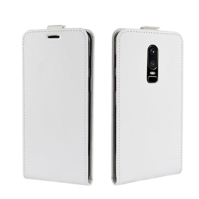 OnePlus 6 Handy Hülle - Crazy Horse Flip Leder Series Case - weiss