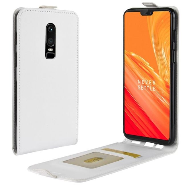 OnePlus 6 Handy Hülle - Crazy Horse Flip Leder Series Case - weiss