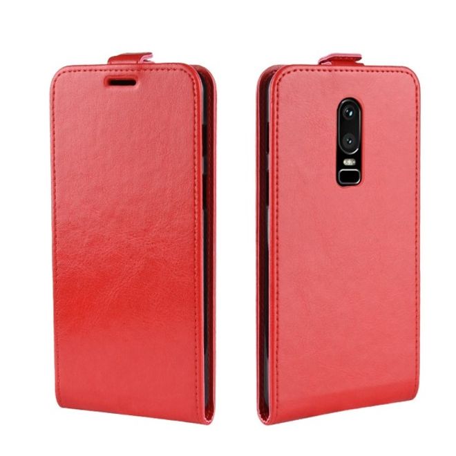 OnePlus 6 Handy Hülle - Crazy Horse Flip Leder Series Case - rot