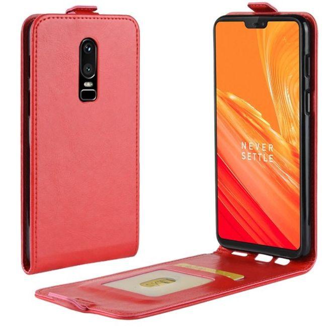 OnePlus 6 Handy Hülle - Crazy Horse Flip Leder Series Case - rot