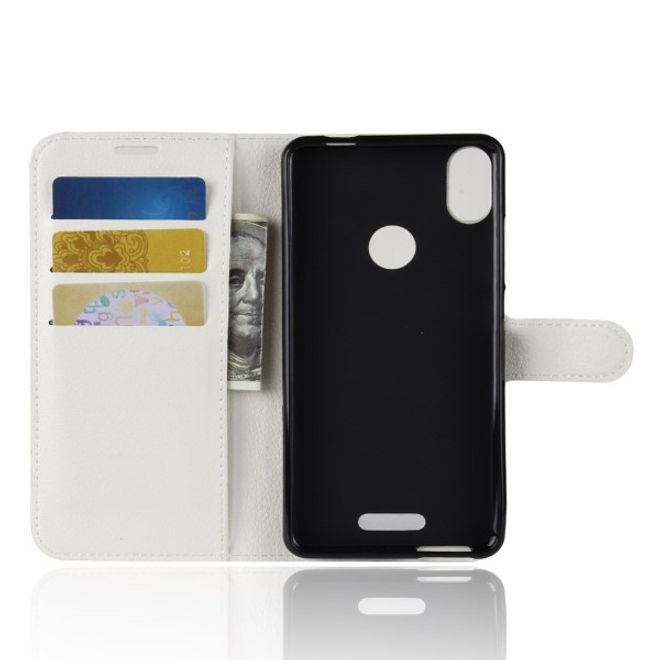 Wiko View Max Handy Hülle - Litchi Leder Bookcover Series - weiss