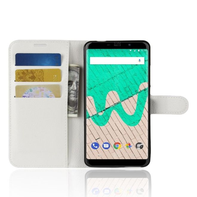 Wiko View Max Handy Hülle - Litchi Leder Bookcover Series - weiss