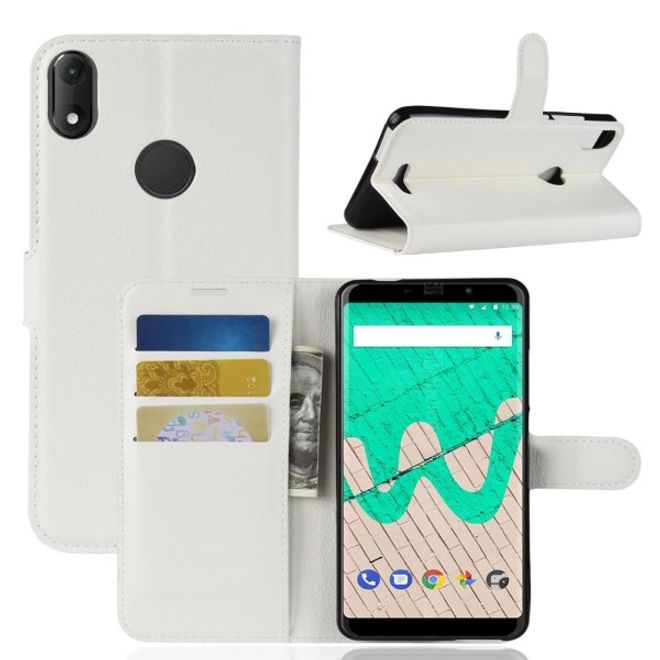 Wiko View Max Handy Hülle - Litchi Leder Bookcover Series - weiss