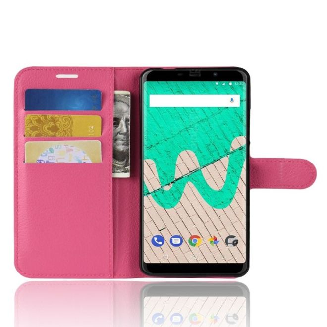 Wiko View Max Handy Hülle - Litchi Leder Bookcover Series - rosa