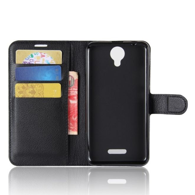 Wiko Harry Handy Hülle - Litchi Leder Bookcover Series - schwarz