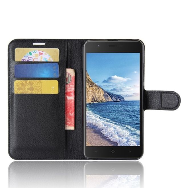 Wiko Harry Handy Hülle - Litchi Leder Bookcover Series - schwarz