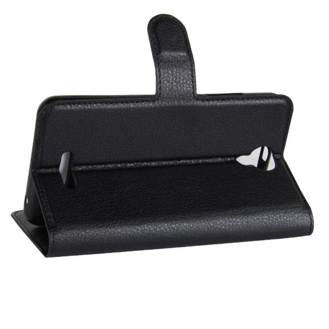 Wiko Harry Handy Hülle - Litchi Leder Bookcover Series - schwarz