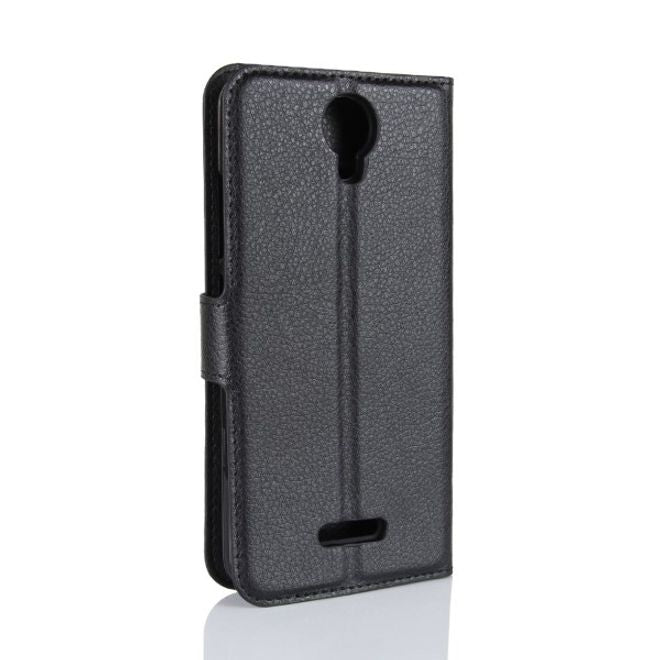 Wiko Harry Handy Hülle - Litchi Leder Bookcover Series - schwarz