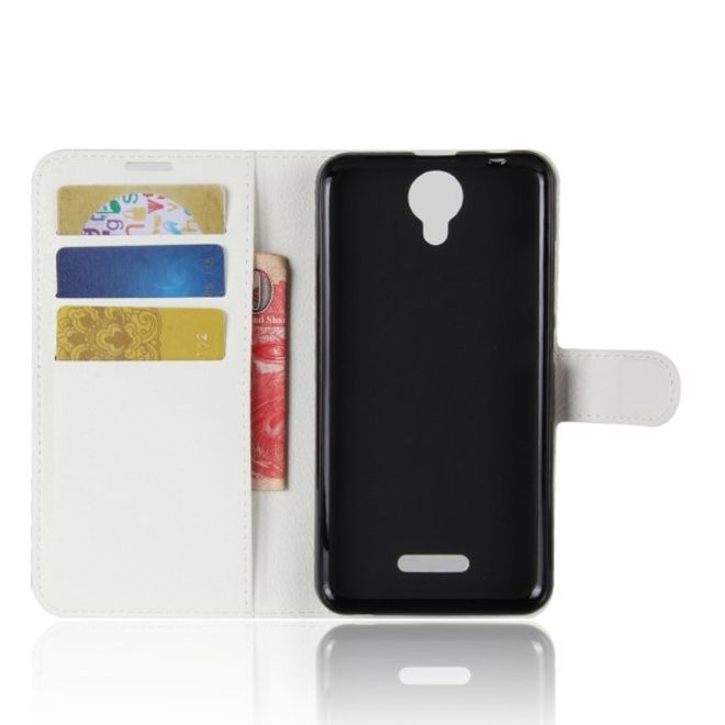 Wiko Harry Handy Hülle - Litchi Leder Bookcover Series - weiss