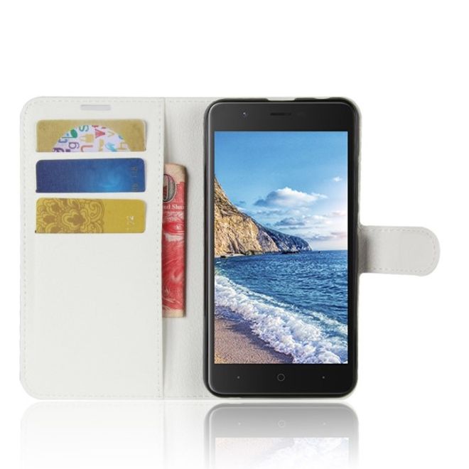 Wiko Harry Handy Hülle - Litchi Leder Bookcover Series - weiss
