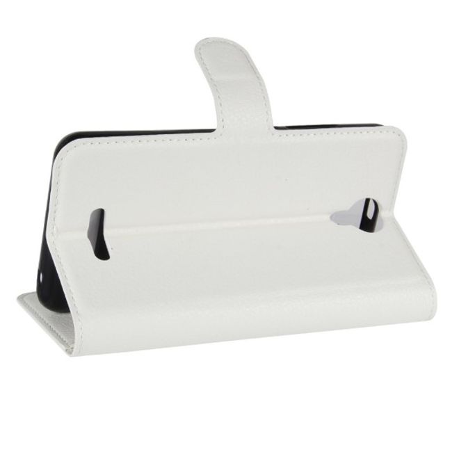 Wiko Harry Handy Hülle - Litchi Leder Bookcover Series - weiss