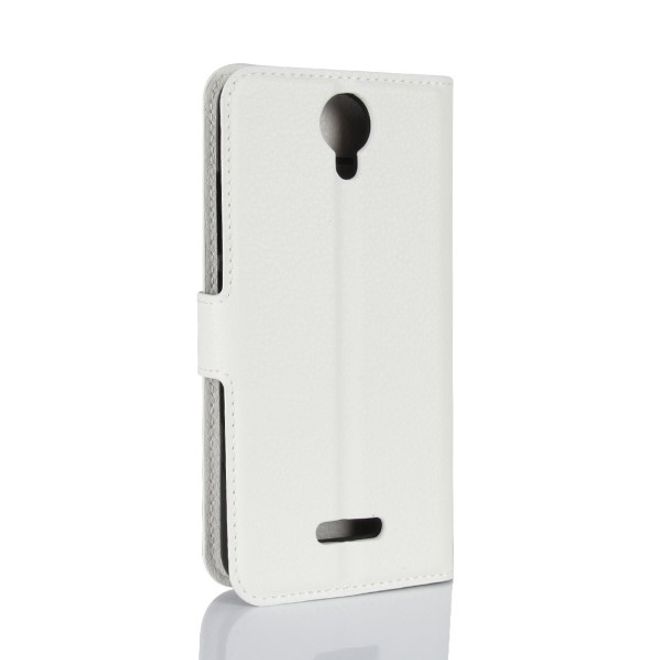 Wiko Harry Handy Hülle - Litchi Leder Bookcover Series - weiss