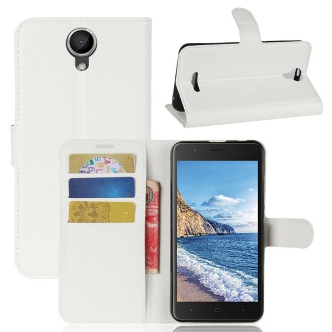Wiko Harry Handy Hülle - Litchi Leder Bookcover Series - weiss