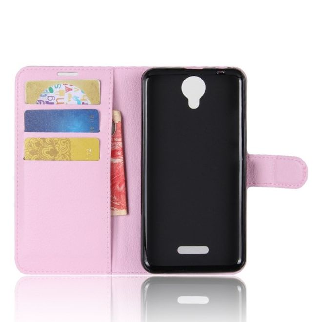 Wiko Harry Handy Hülle - Litchi Leder Bookcover Series - pink