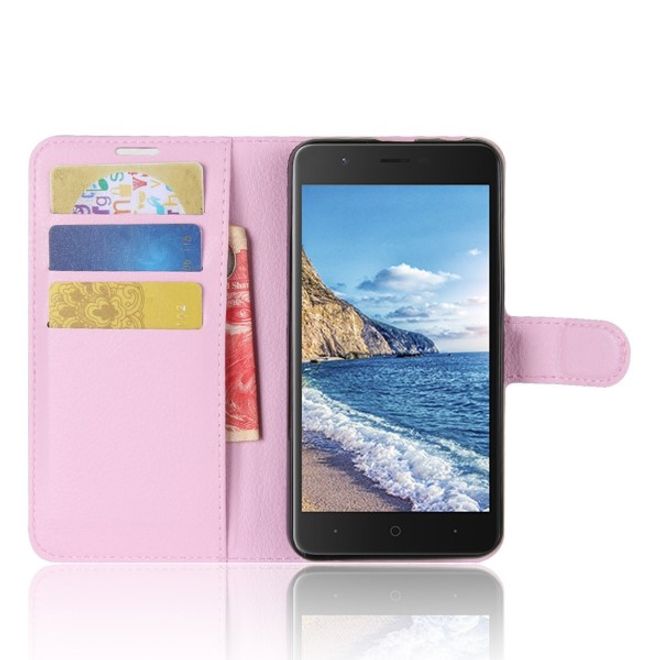 Wiko Harry Handy Hülle - Litchi Leder Bookcover Series - pink
