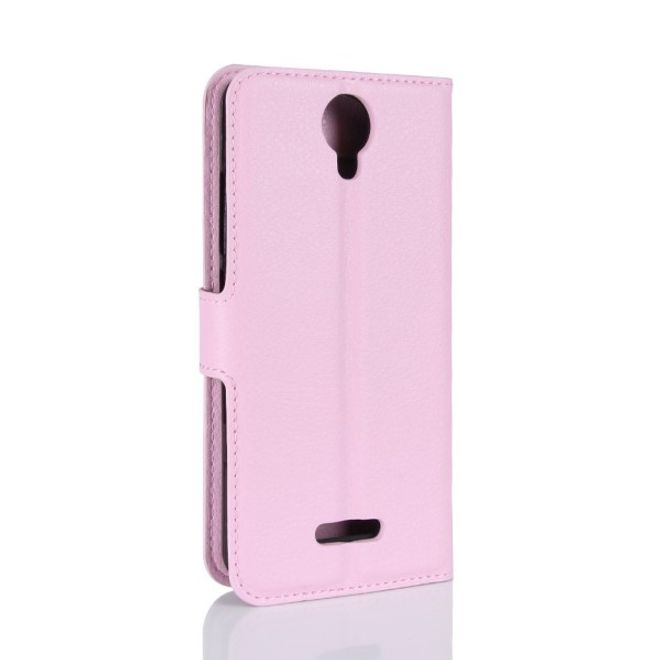 Wiko Harry Handy Hülle - Litchi Leder Bookcover Series - pink