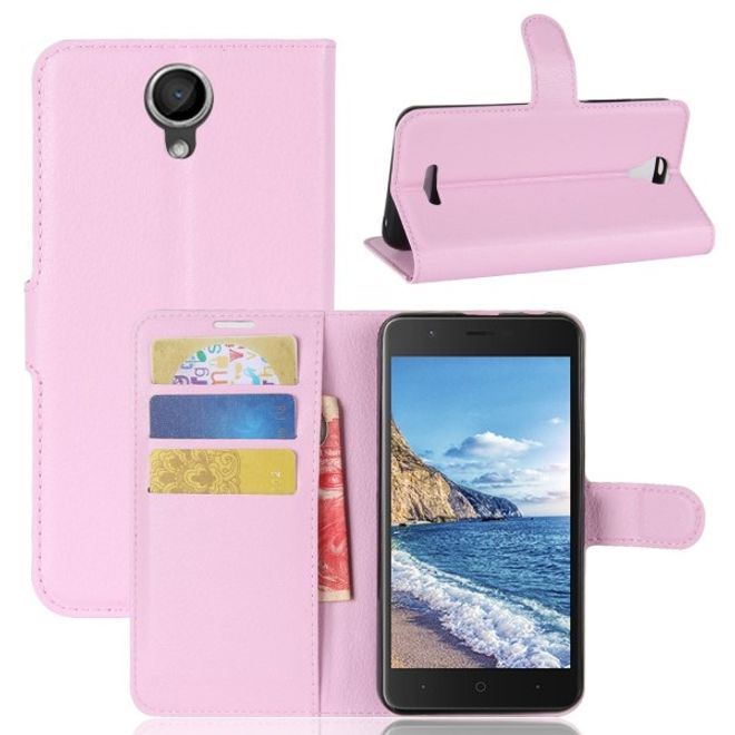 Wiko Harry Handy Hülle - Litchi Leder Bookcover Series - pink