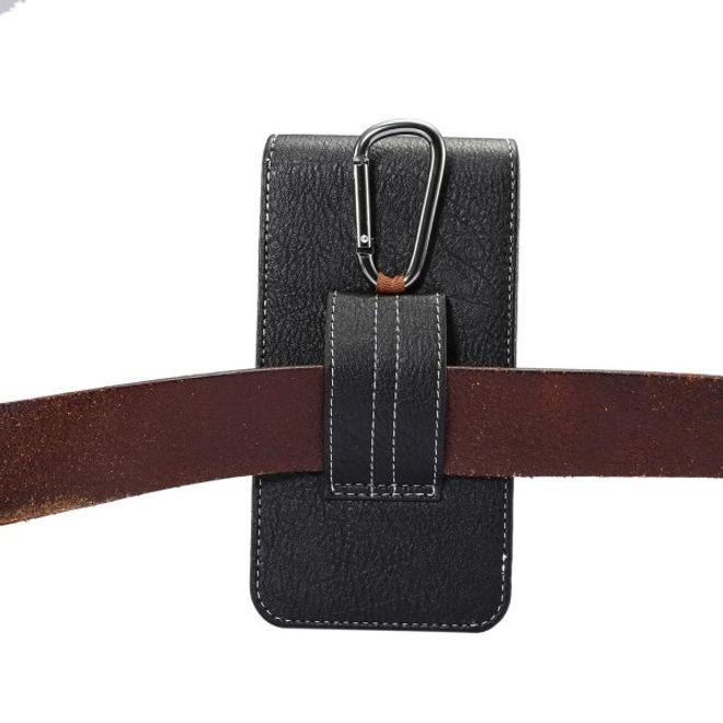 Universelle Handytasche (bis 5.5") - Hülle aus Leder - mit Karabinerhaken und Kartenslot - schwarz