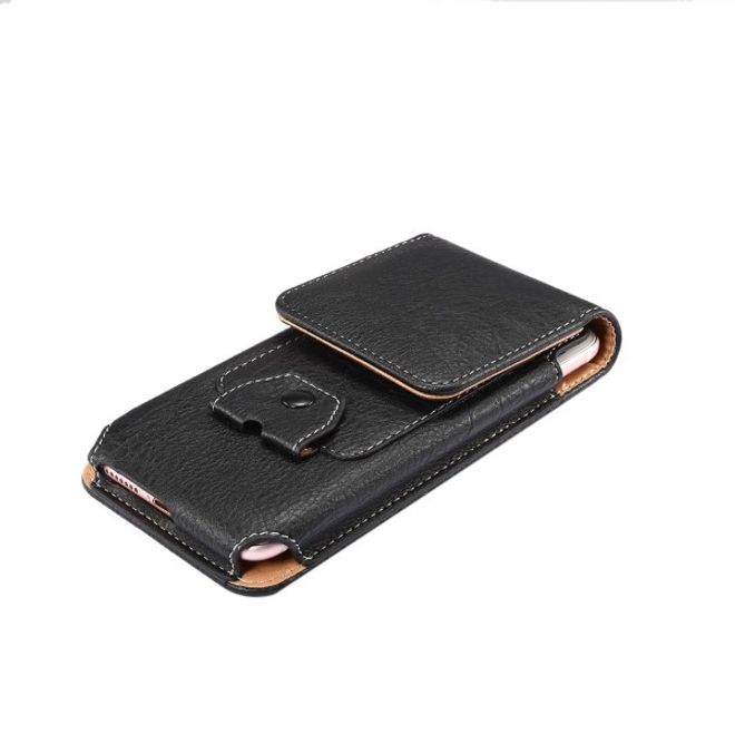 Universelle Handytasche (bis 5.5") - Hülle aus Leder - mit Karabinerhaken und Kartenslot - schwarz