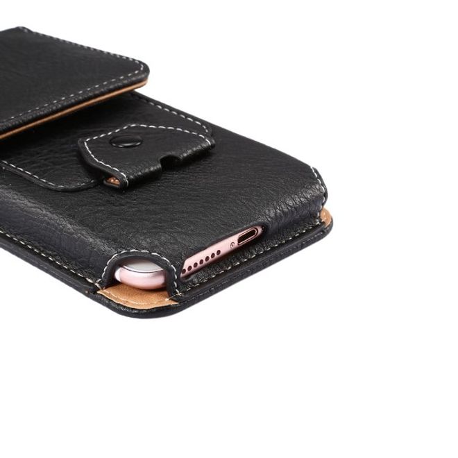 Universelle Handytasche (bis 5.5") - Hülle aus Leder - mit Karabinerhaken und Kartenslot - schwarz