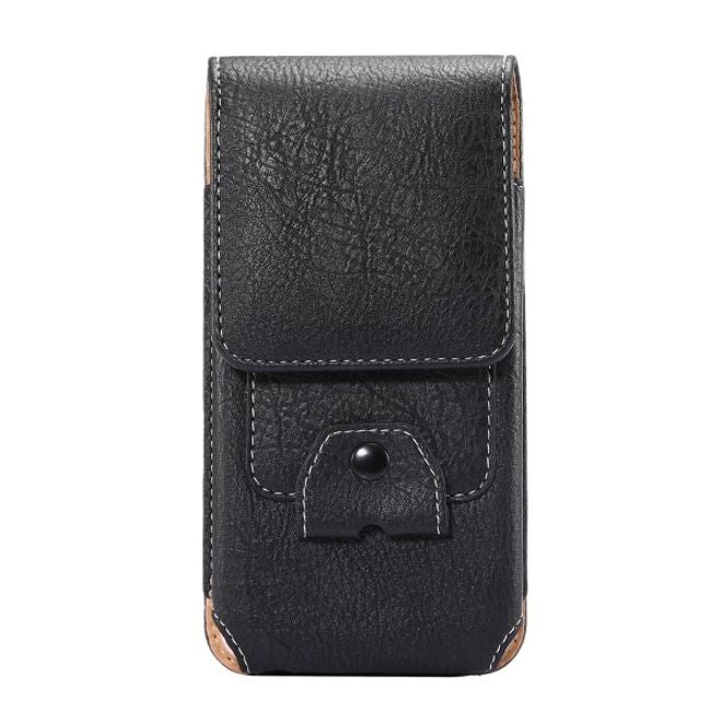 Universelle Handytasche (bis 5.5") - Hülle aus Leder - mit Karabinerhaken und Kartenslot - schwarz