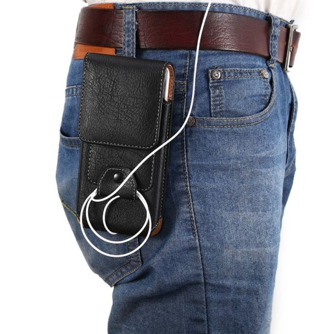 Universelle Handytasche (bis 5.5") - Hülle aus Leder - mit Karabinerhaken und Kartenslot - schwarz