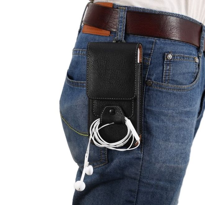 Universelle Handytasche (bis 5.5") - Hülle aus Leder - mit Karabinerhaken und Kartenslot - schwarz