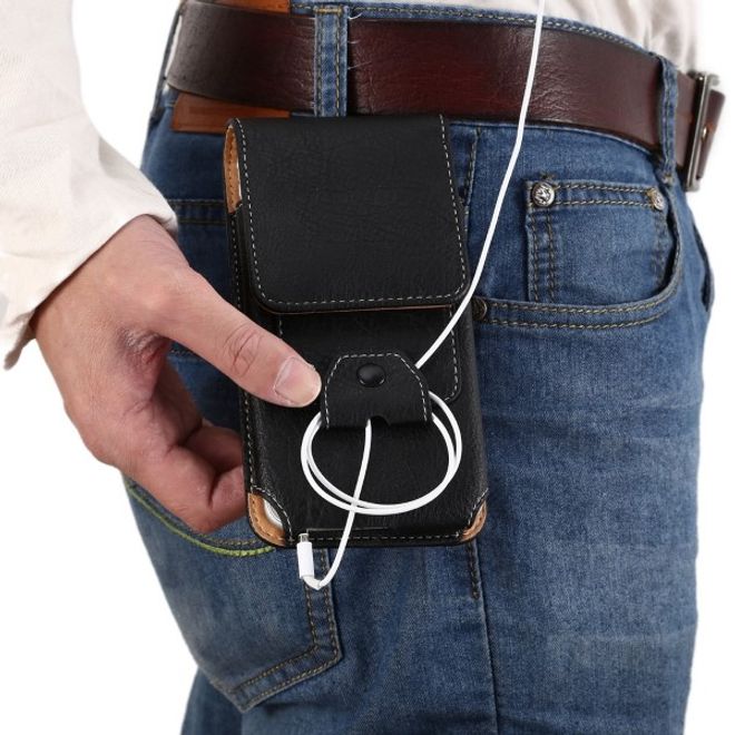 Universelle Handytasche (bis 5.5") - Hülle aus Leder - mit Karabinerhaken und Kartenslot - schwarz