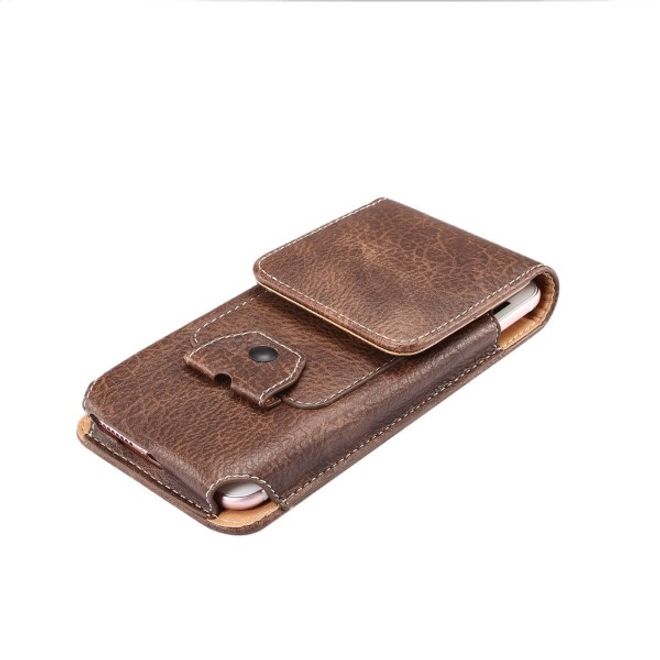 Universelle Handytasche (bis 5.5") - Hülle aus Leder - mit Karabinerhaken und Kartenslot - braun