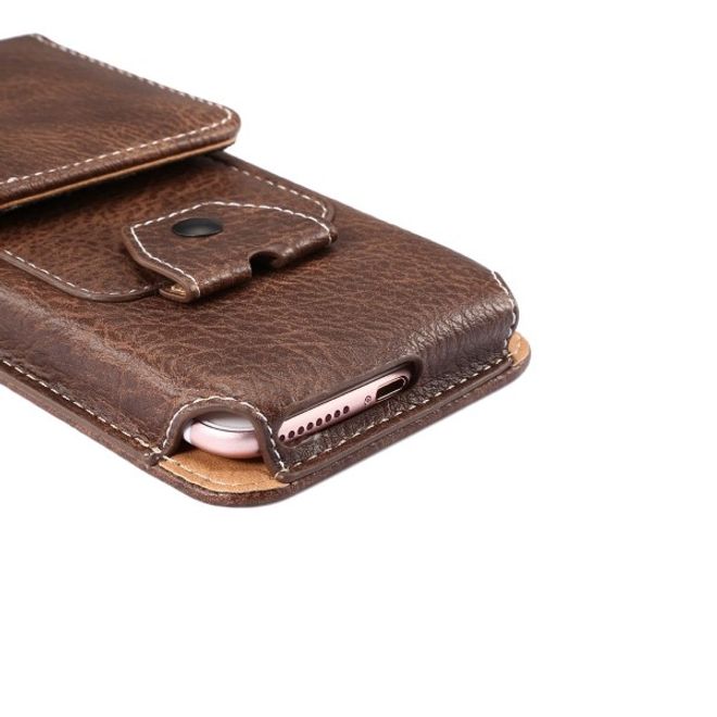 Universelle Handytasche (bis 5.5") - Hülle aus Leder - mit Karabinerhaken und Kartenslot - braun