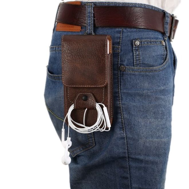 Universelle Handytasche (bis 5.5") - Hülle aus Leder - mit Karabinerhaken und Kartenslot - braun