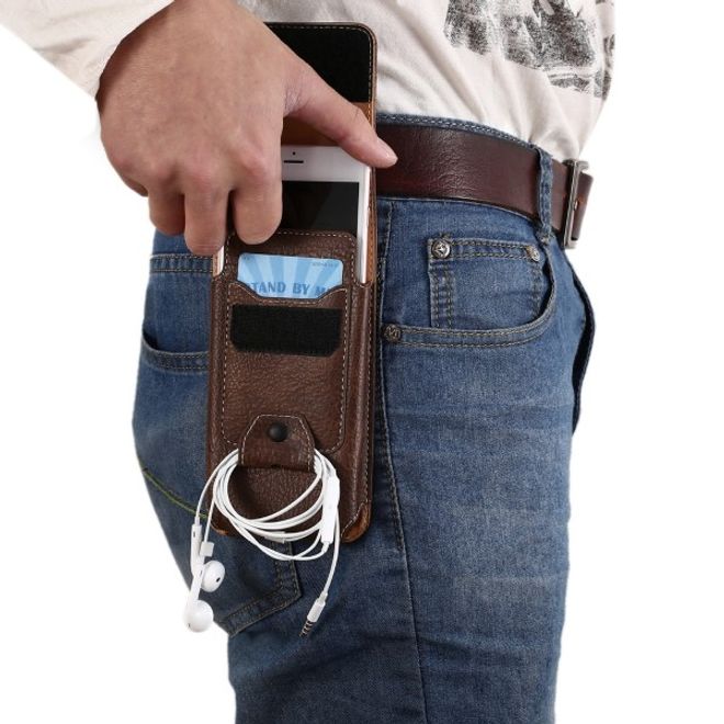 Universelle Handytasche (bis 5.5") - Hülle aus Leder - mit Karabinerhaken und Kartenslot - braun