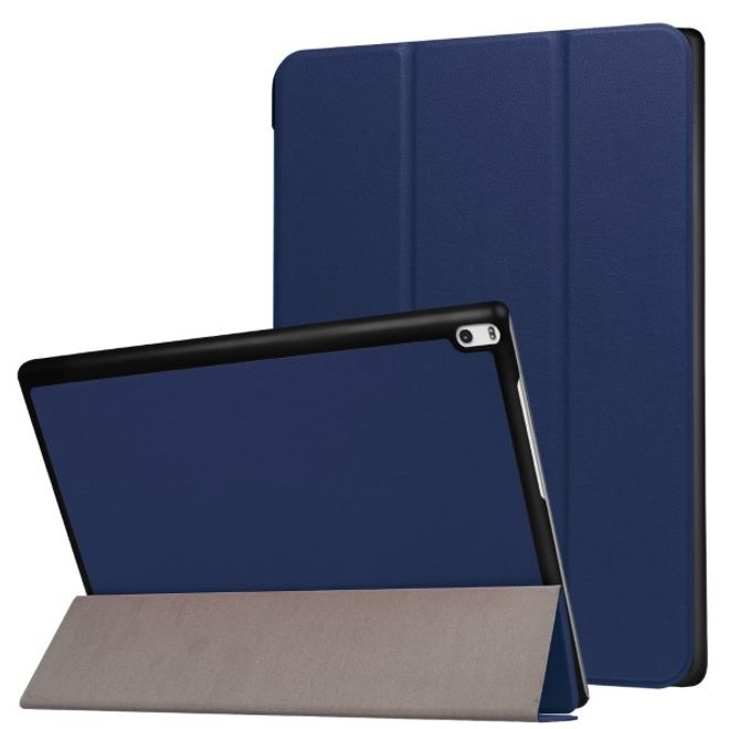 Étui à rabat en cuir à trois volets pour Lenovo Tab 4 10 Plus - avec fonction support - Bleu foncé
