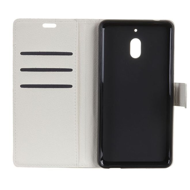 Nokia 2.1 Handy Hülle - Litchi Leder Bookcover Series - weiss