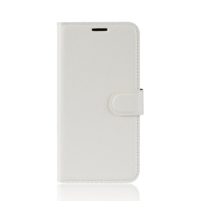 Huawei Y6 (2018) Handy Hülle - Litchi Leder Bookcover Series - weiss