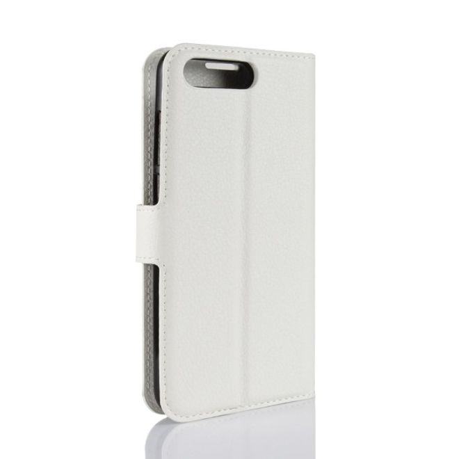 Huawei Y6 (2018) Handy Hülle - Litchi Leder Bookcover Series - weiss