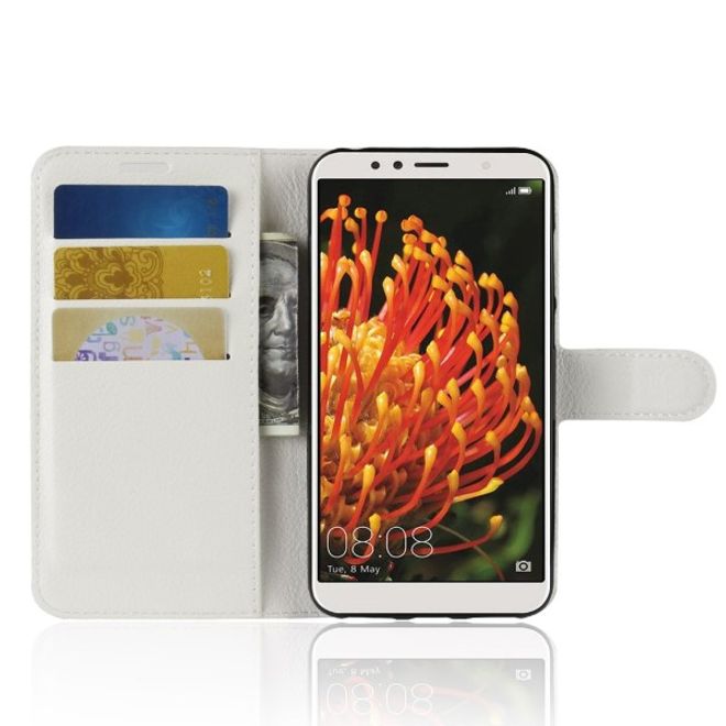 Huawei Y6 (2018) Handy Hülle - Litchi Leder Bookcover Series - weiss
