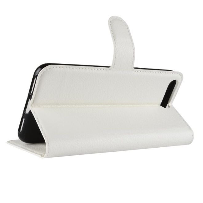 Huawei Y6 (2018) Handy Hülle - Litchi Leder Bookcover Series - weiss