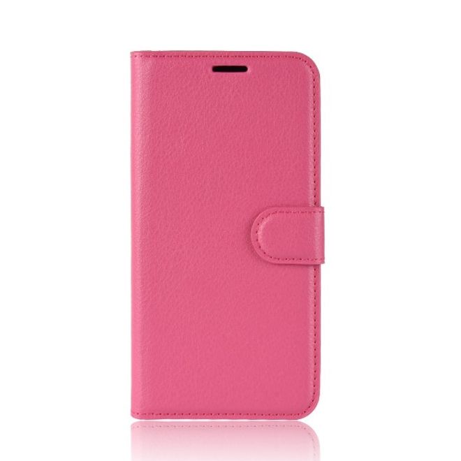 Huawei Y6 (2018) Handy Hülle - Litchi Leder Bookcover Series - rosa