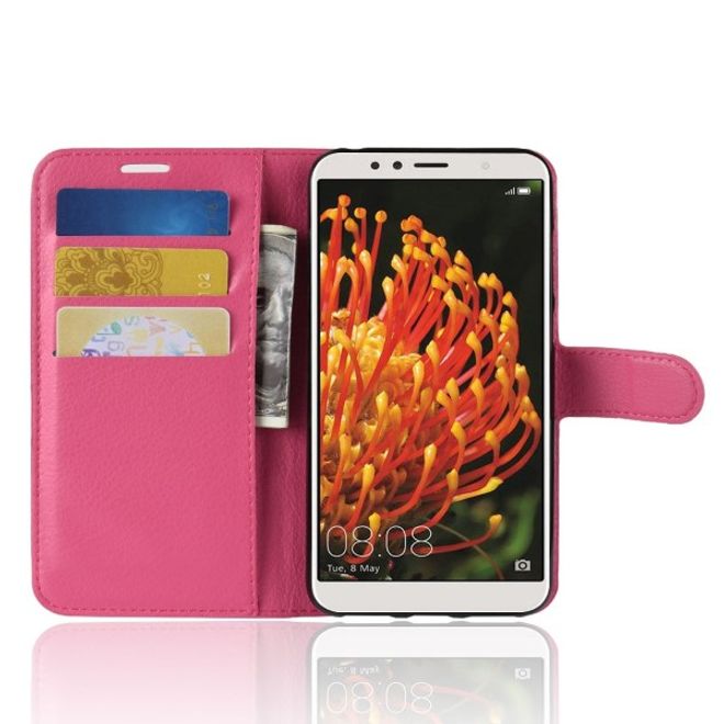 Huawei Y6 (2018) Handy Hülle - Litchi Leder Bookcover Series - rosa