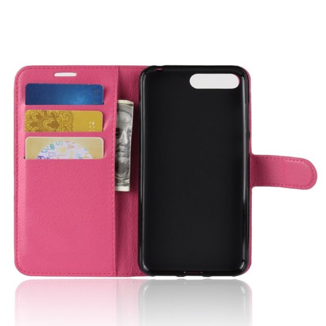 Huawei Y6 (2018) Handy Hülle - Litchi Leder Bookcover Series - rosa